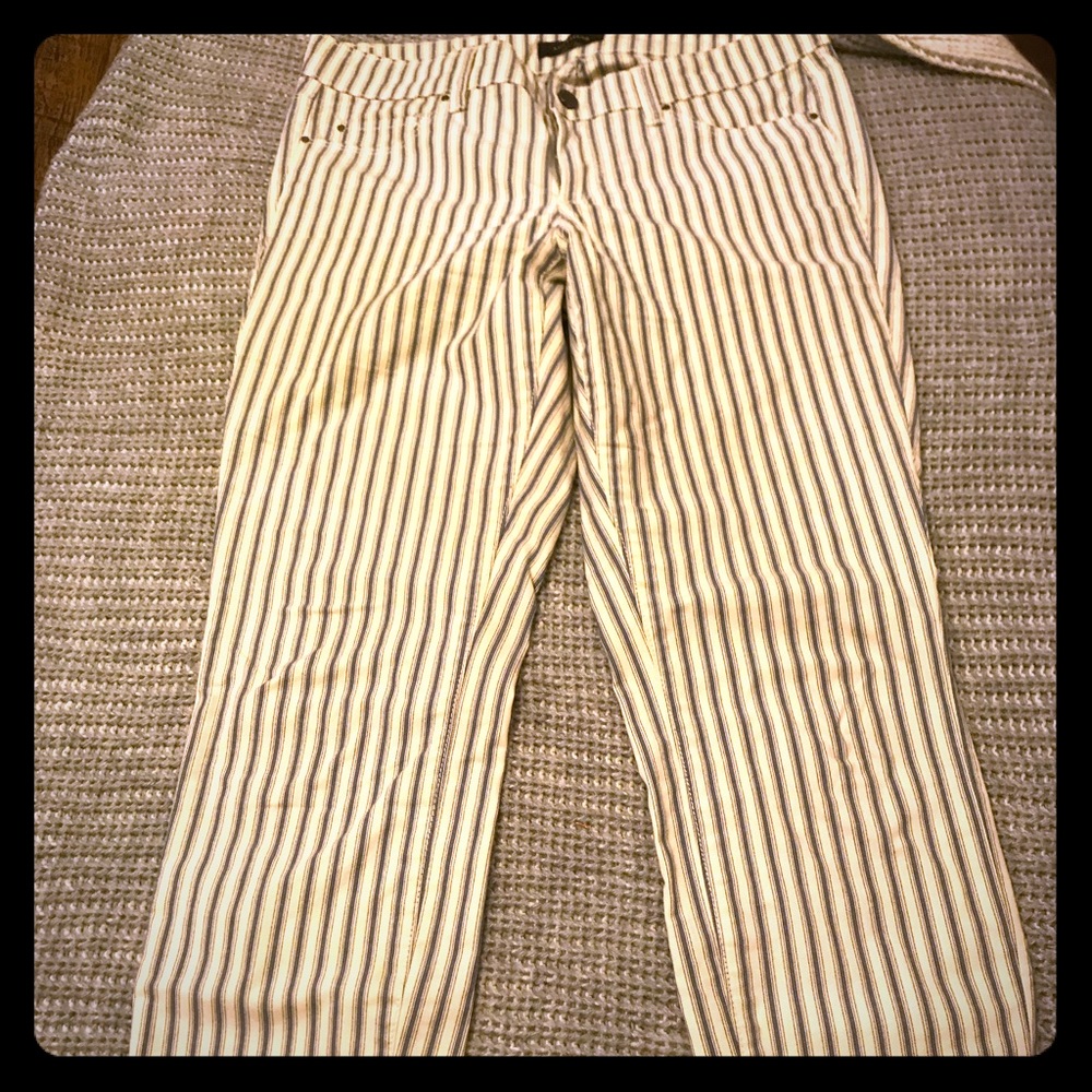 Ann Taylor skinny jeans cream and denim stripe